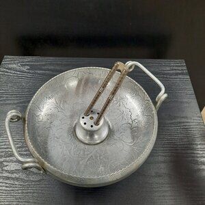 Vintage Aluminum Nut Serving Bowl Dogwood Flowers Hand Wrought Art Deco